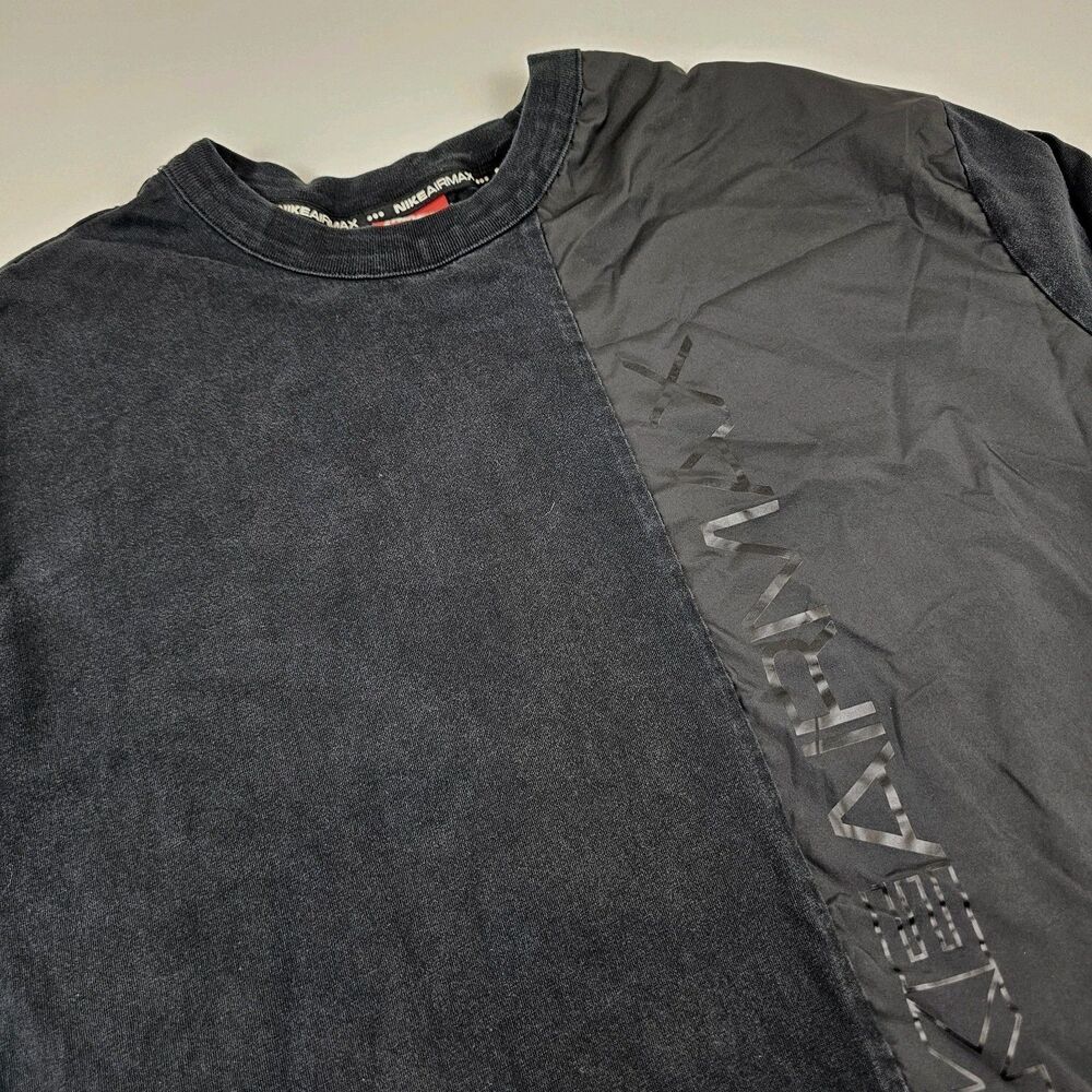 Nike Air Max Tee Mens Large Black Mixed Media Nylon Panel Crewneck